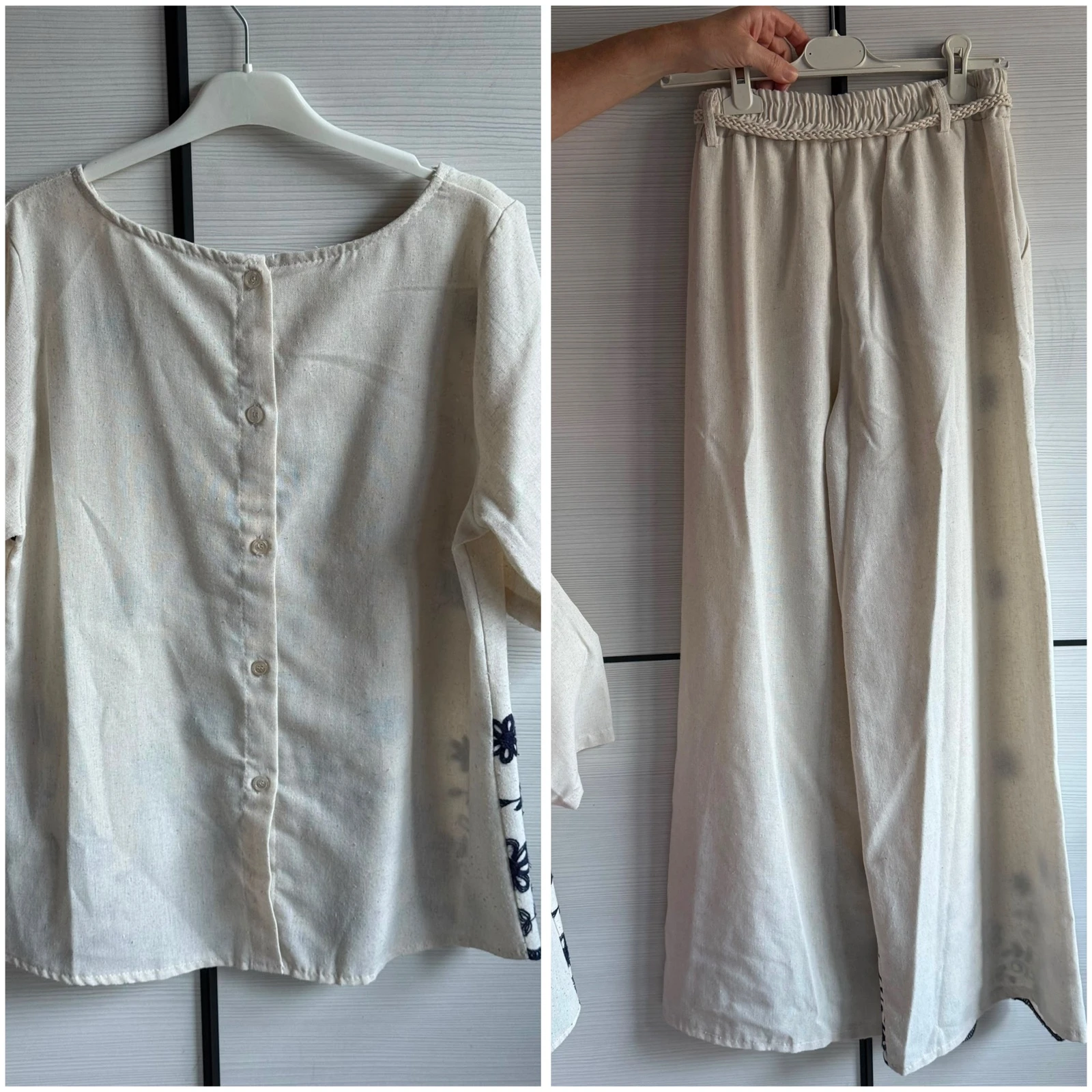 Embroidered flower linen blouse and pants set Made in Italy – photo 2